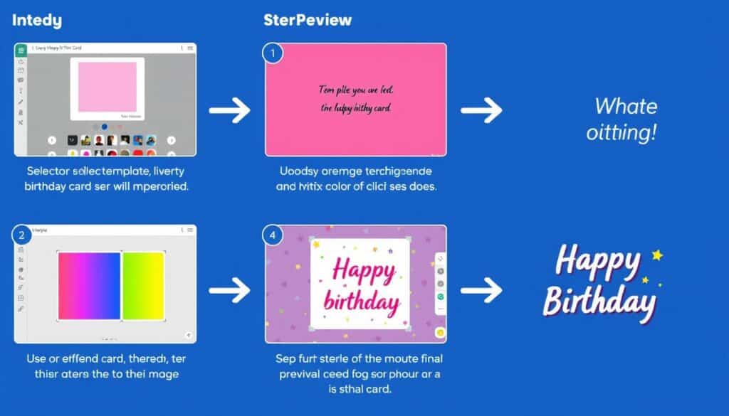 Proceso paso a paso de edición de una tarjeta de cumpleaños